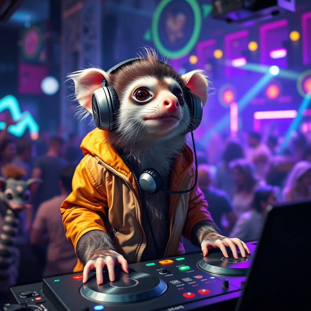 Vibrant Nightclub Scene with a DJ Marmoset