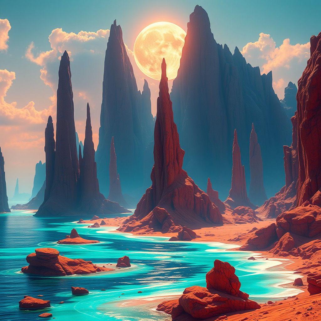 Majestic Martian Landscape with Iridescent Spires