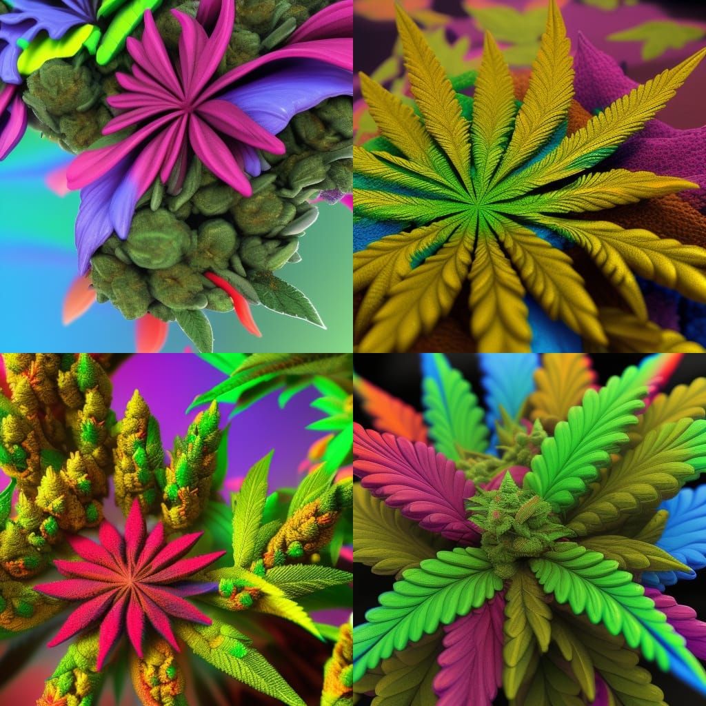 Rainbow Cannabis Flowers in Detailed Digital Painting