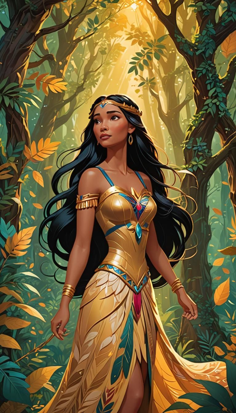 Pocahontas in Forest, Disney Illustration