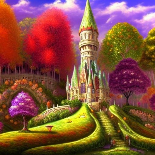 Whimsical Fairy Castle in a Majestic Tree, with Vibrant Flow...