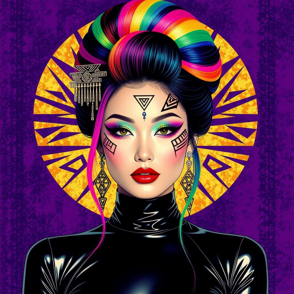 Vibrant Japanese Woman Portrait in Pop Art Style