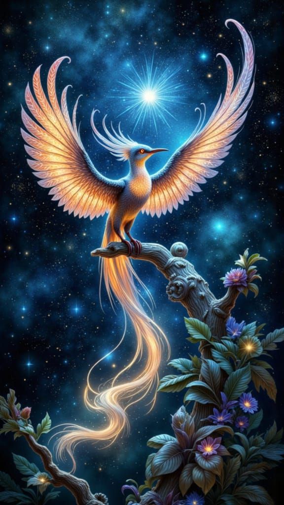 Fae Constellation Bird on Floating Crystal Branch