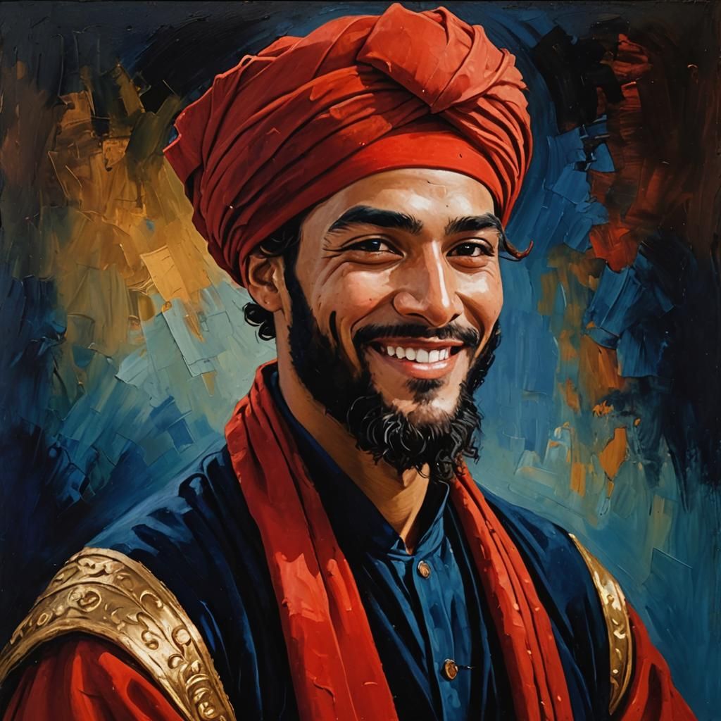 Man in Red Turban: Impressionist Impasto Oil Portrait
