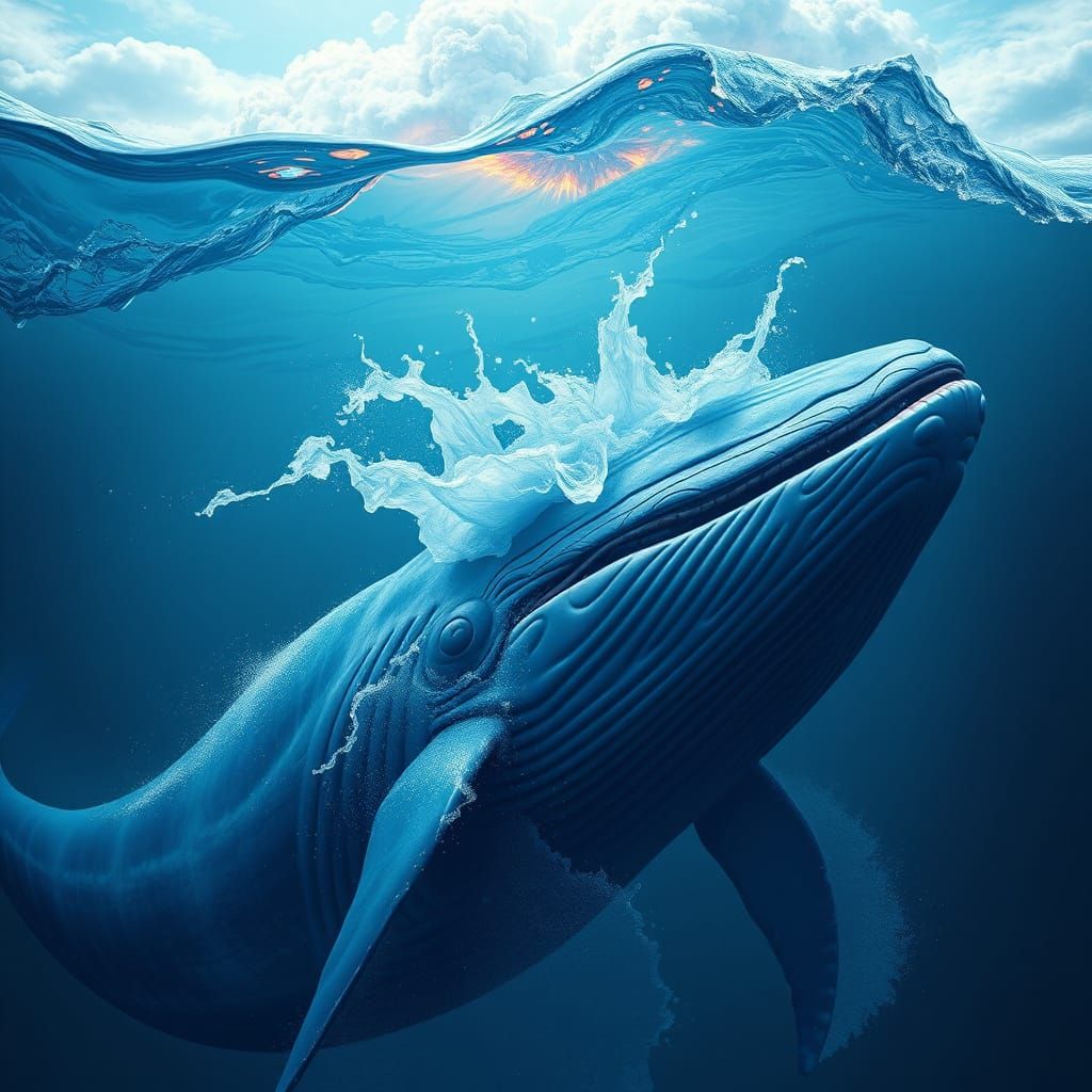 Blue Whale Feeding: Detailed Matte Painting