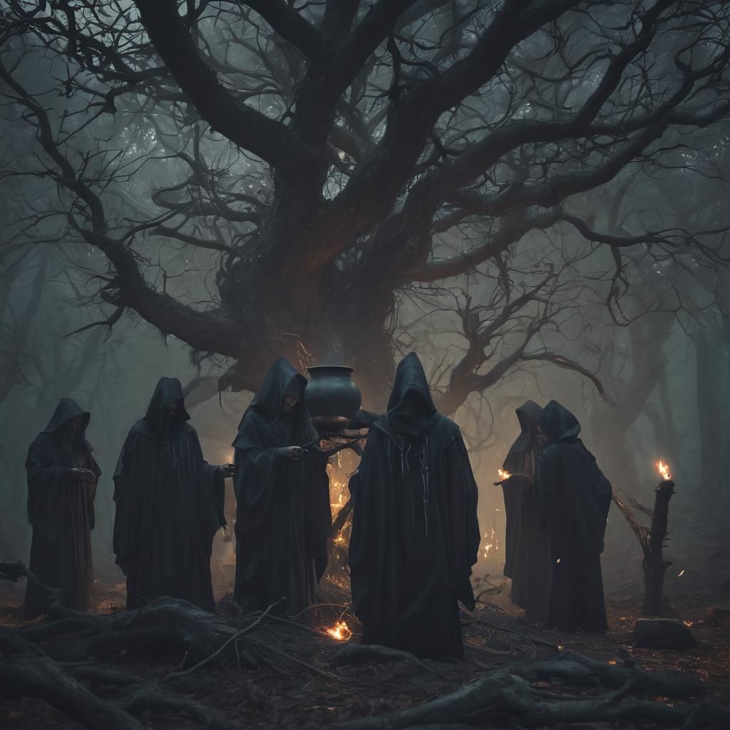 Eerie Witches' Coven in Dark Fantasy Illustration