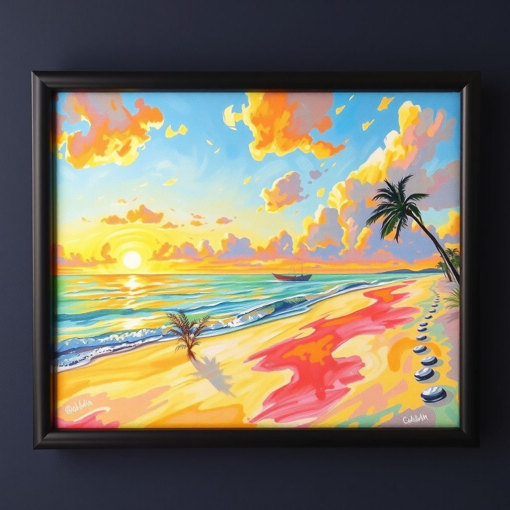 Caribbean Sunset Beach in Impressionist Style