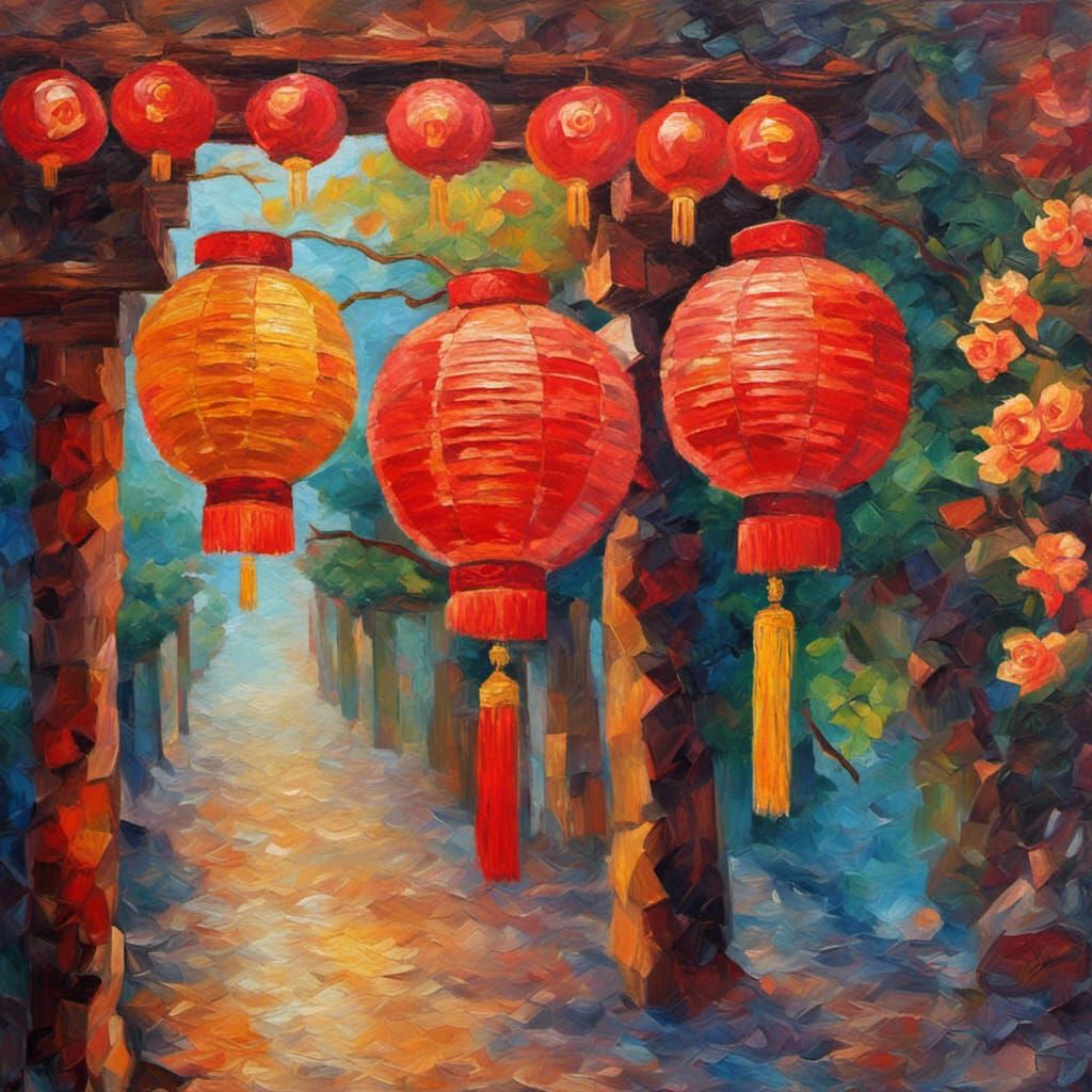 Chinese New  Year lanterns and gong