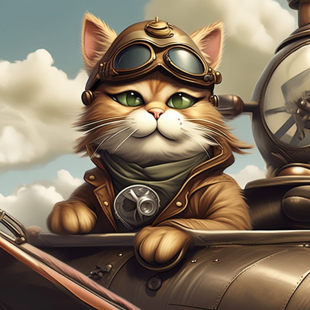 Steampunk Cat Aviator in British Fighter Plane