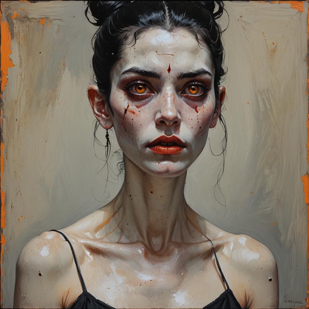 Vampire Portrait with Orange Eyes, Oil Painting Style