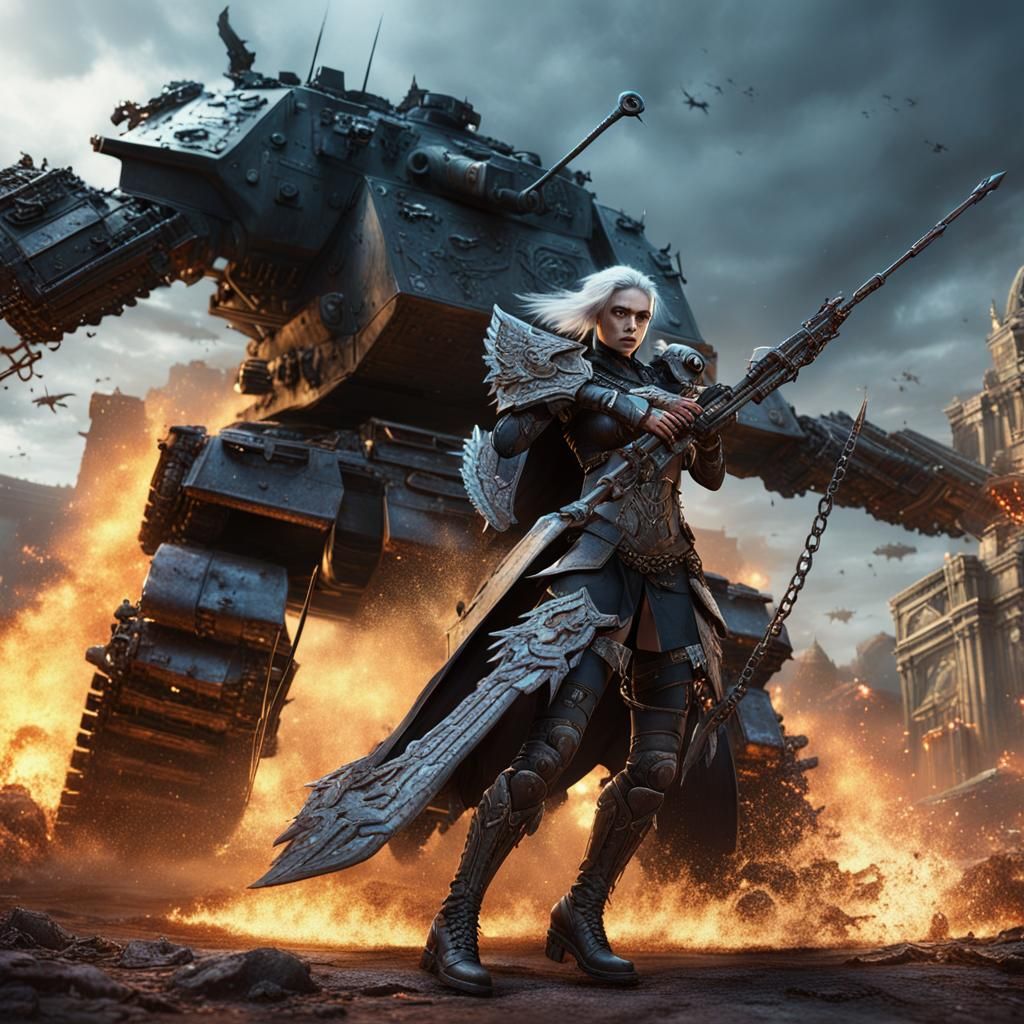 Gothic Angel Attacks Tank: Detailed Fantasy Art