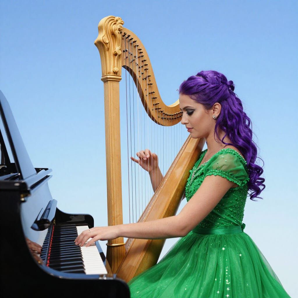 Musical Instruments Floating in a Vibrant Sky