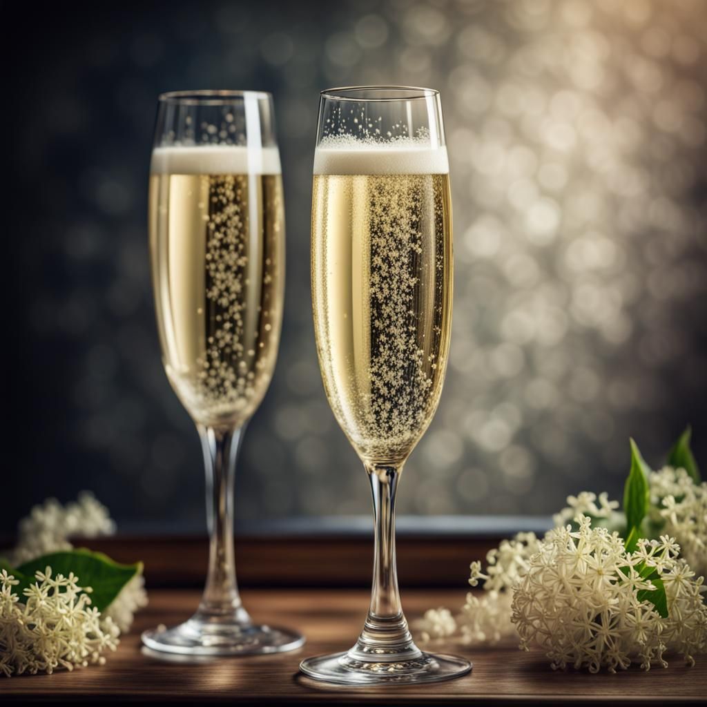 Hyperrealistic Elderflower Champagne in Flute Glass