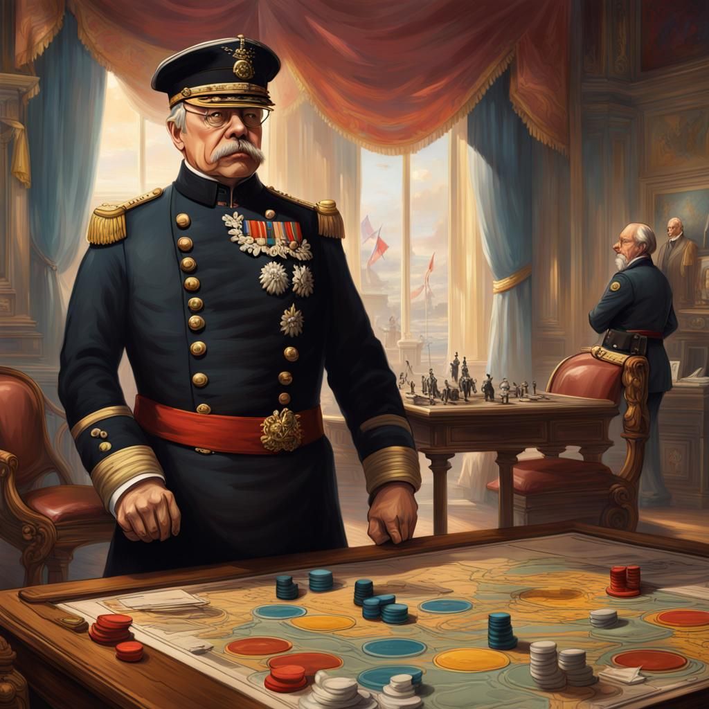 Otto von Bismarck at Diplomacy Game: Hyperrealistic Art