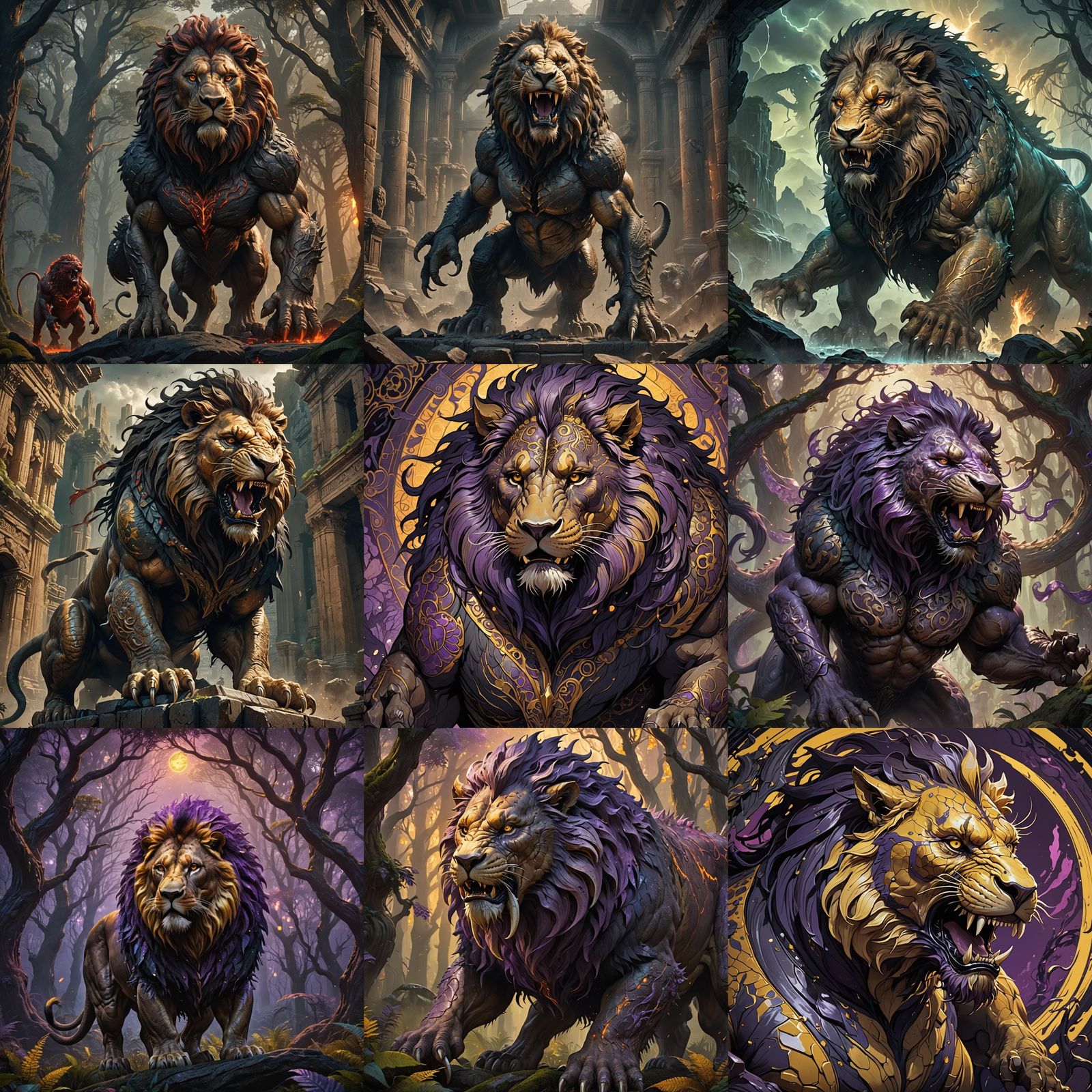 Muscular Lion T-Rex Fusion in Dark Fantasy Style