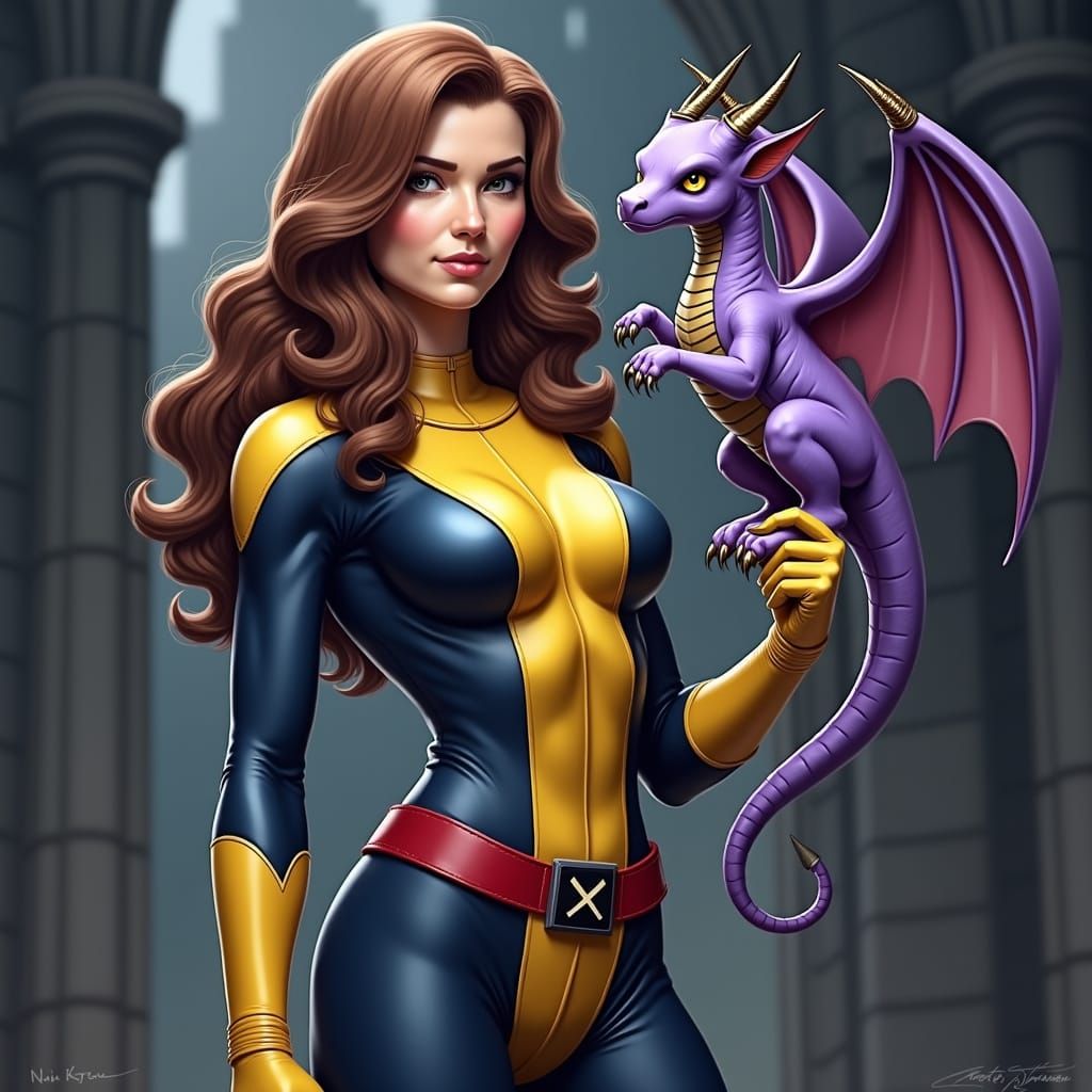 Marvel Superhero Kitty Pryde with Dragon Lockheed in Dark Ca...