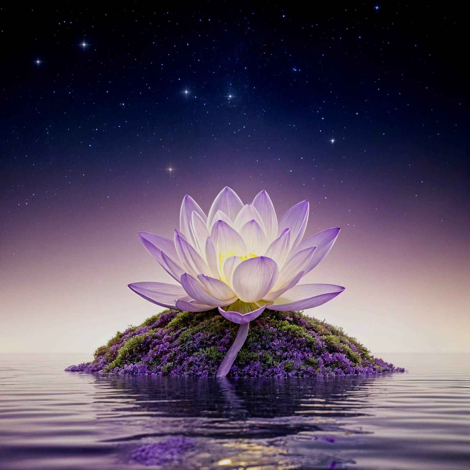 Ethereal Lotus Scene in a Purple Hued Tropical Environment