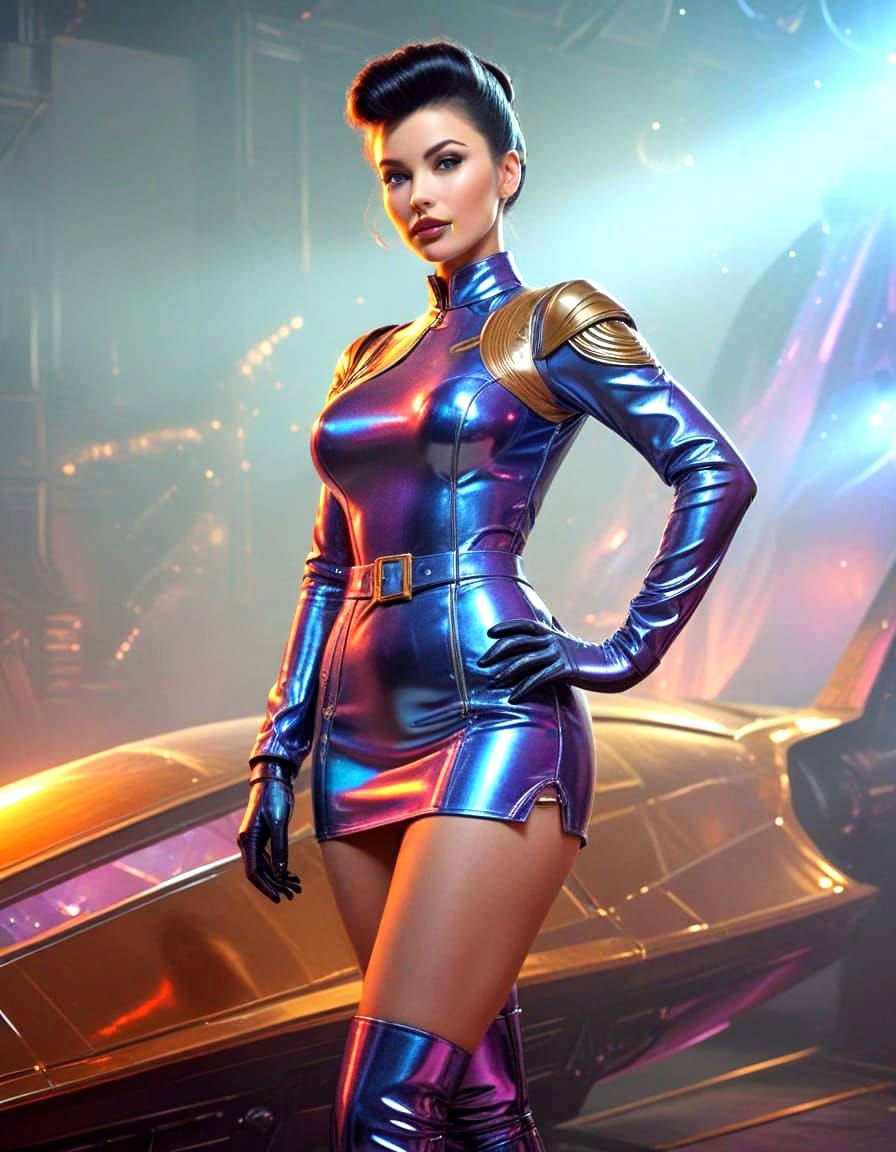 Retro-Futuristic Space Siren in Metallic Minidress