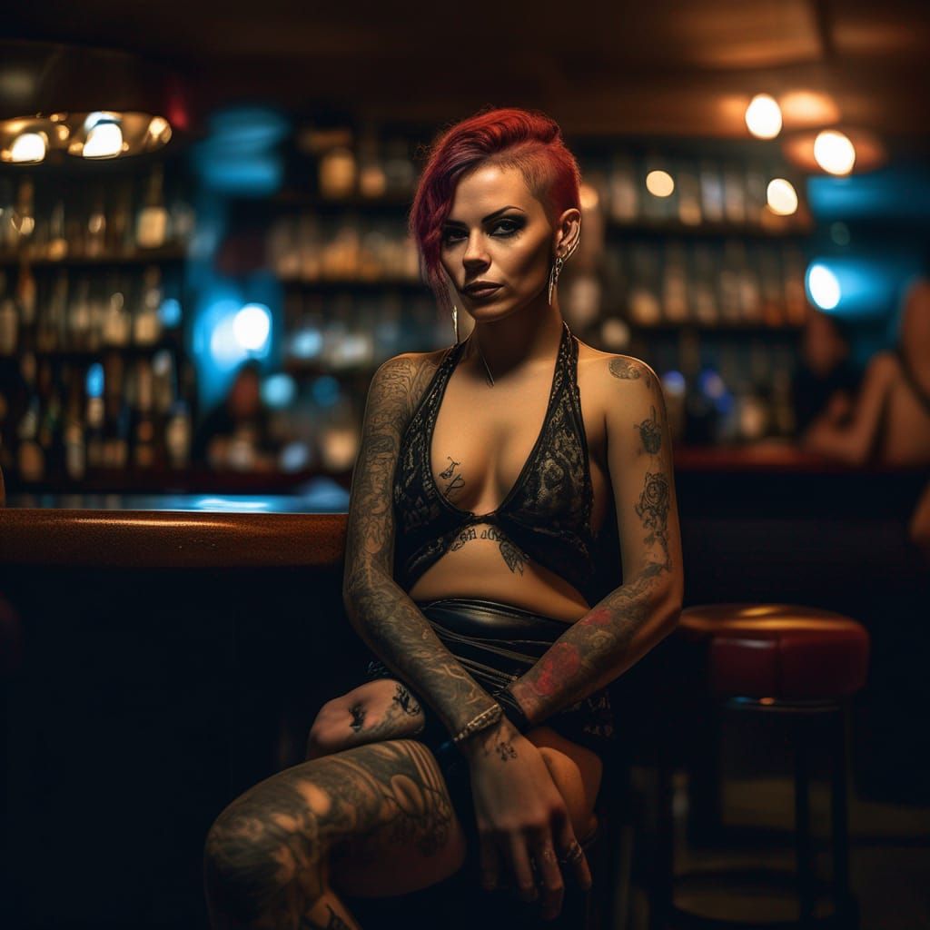 Woman in Tanga Gown at Crustpunk Hotel Bar