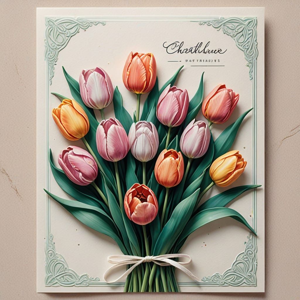 Elegant Pastel Tulip Valentine's Day Card in Minimalist Styl...