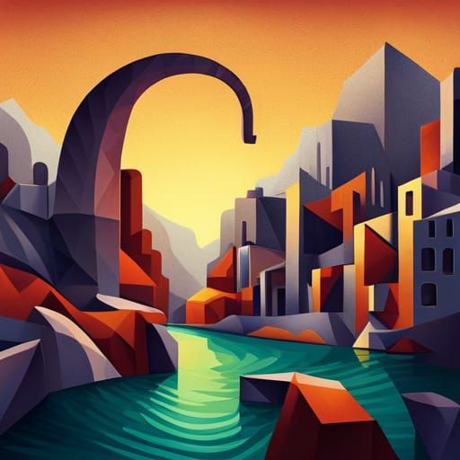 Geometric Brontosaurus: A Neo-Cubist Art Deco Painting