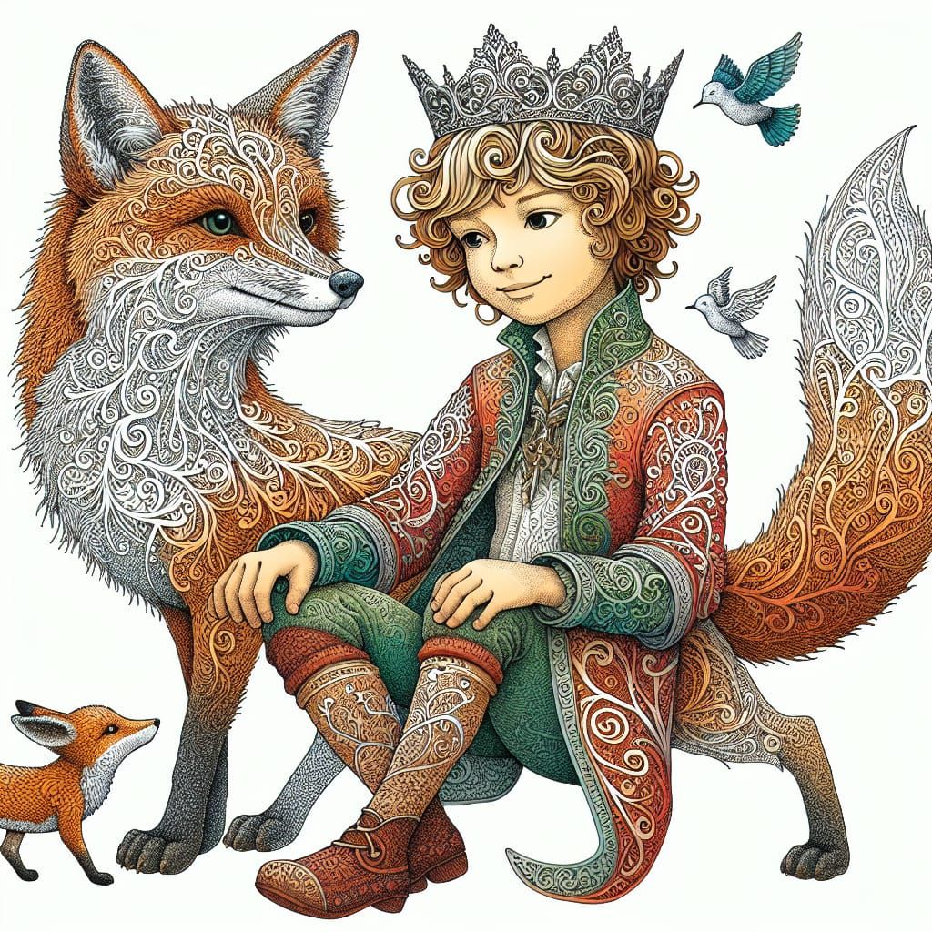 The Little Prince and Fox in Filigree Illustration