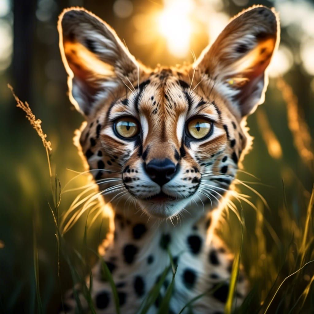 Serval Portrait in Bioluminescent Forest