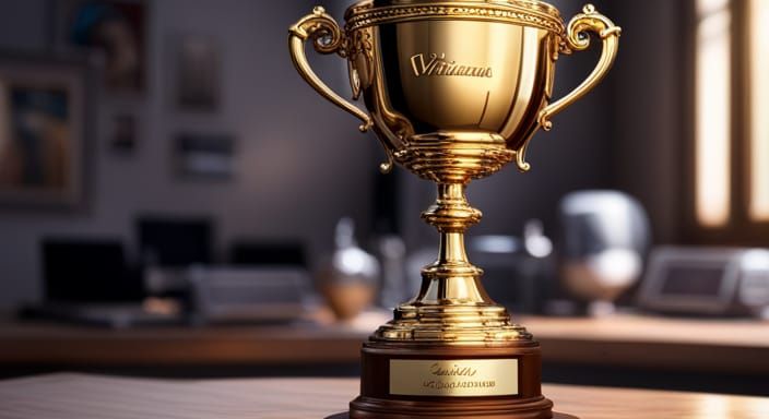 A trophy with a sign saying  "VIVIANA" , trending on artstat...