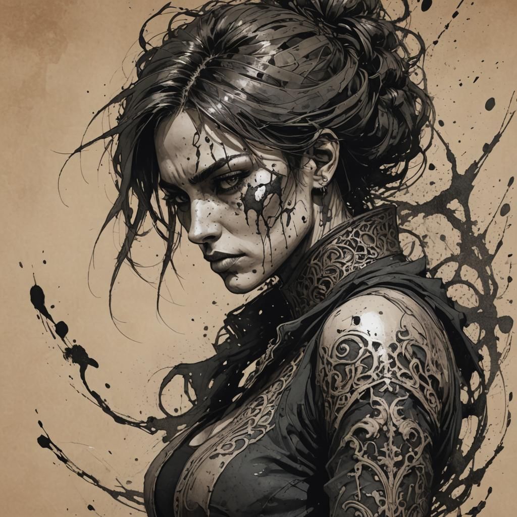 Scorned Woman: Dynamic Ink Paint Sketch