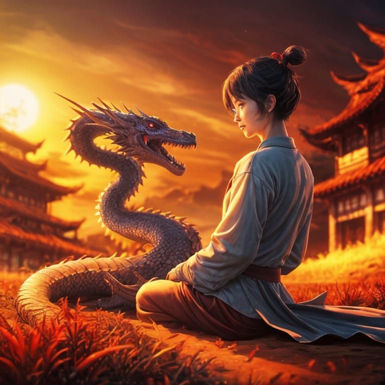 Caring for a Sick Red Dragon: 3D Anime Art