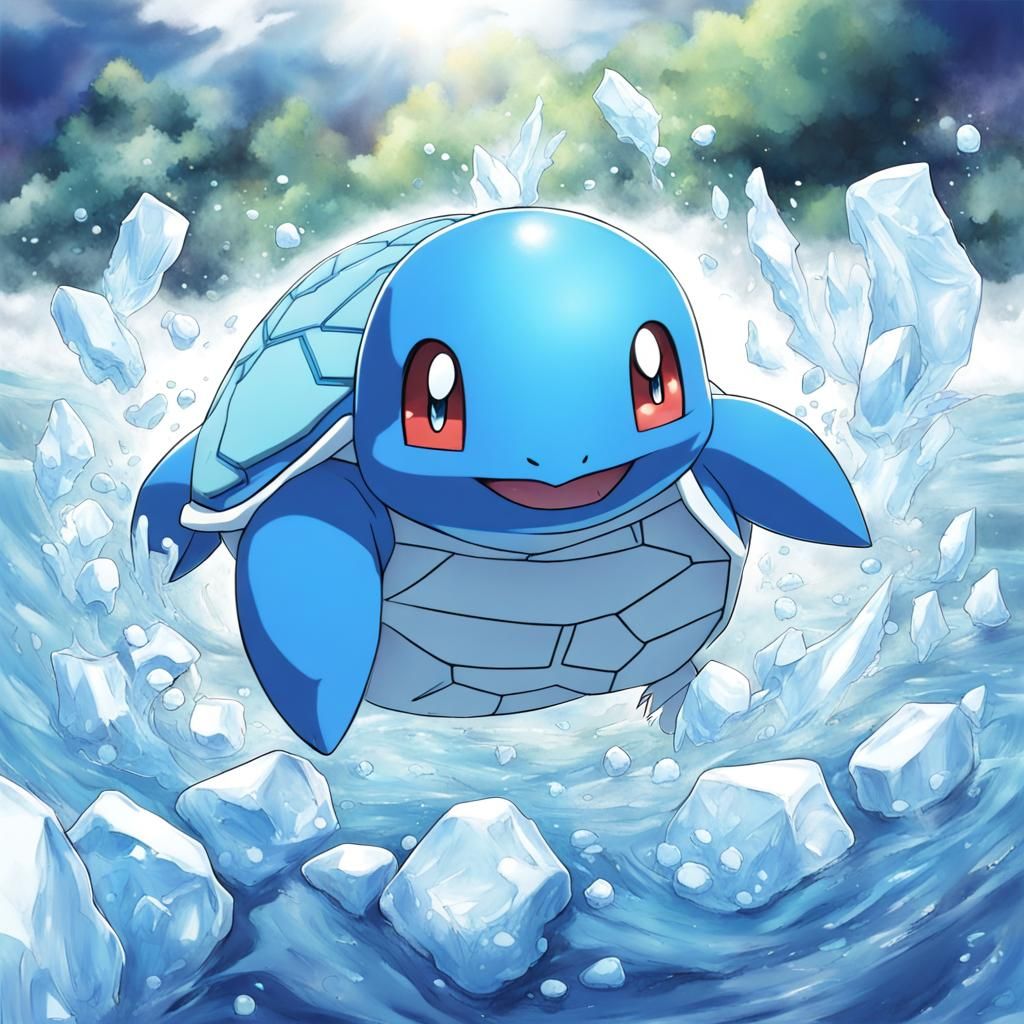 Blue Ice Turtle Pokemon in Anime Style