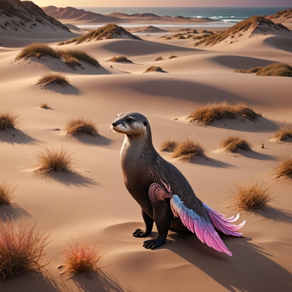 Otter-Swan Creature in Desert Landscape: 3D Rendering