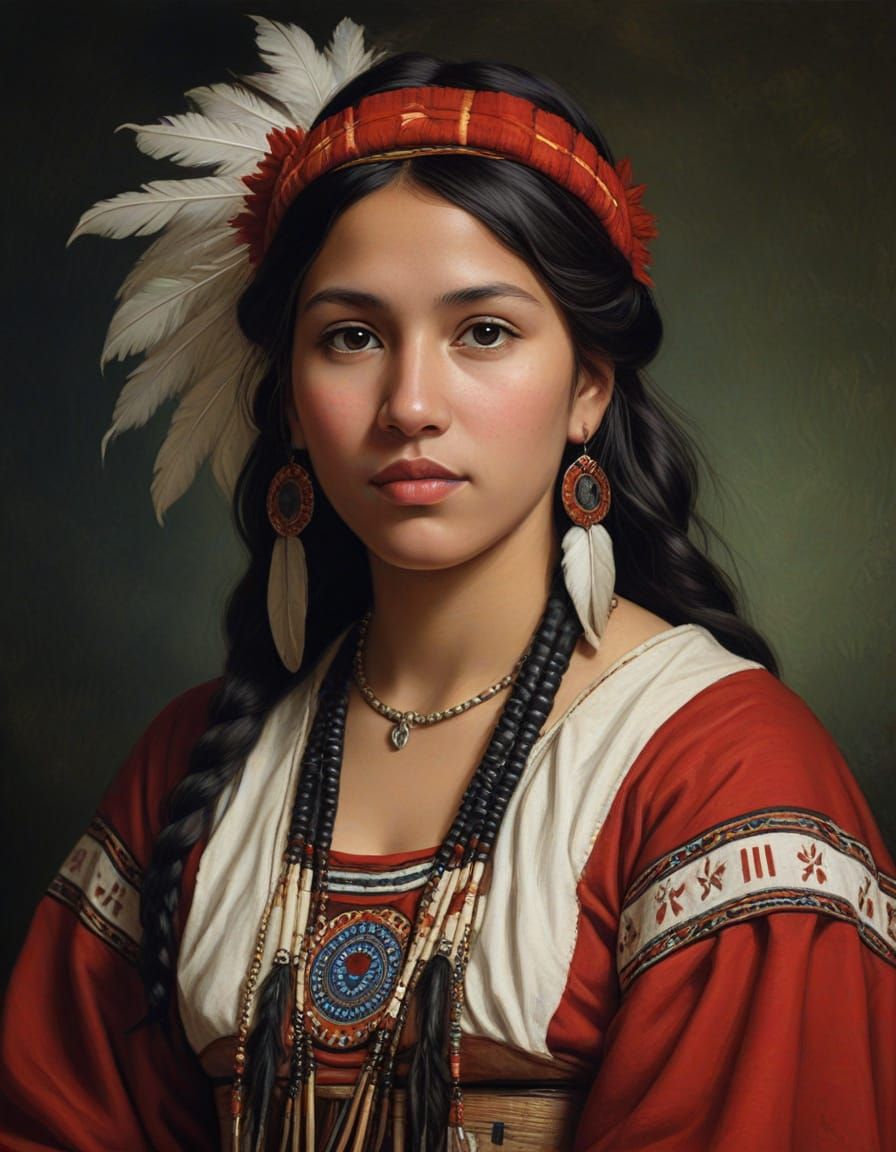 First Nations Woman Portrait in Baroque Oil Painting Style