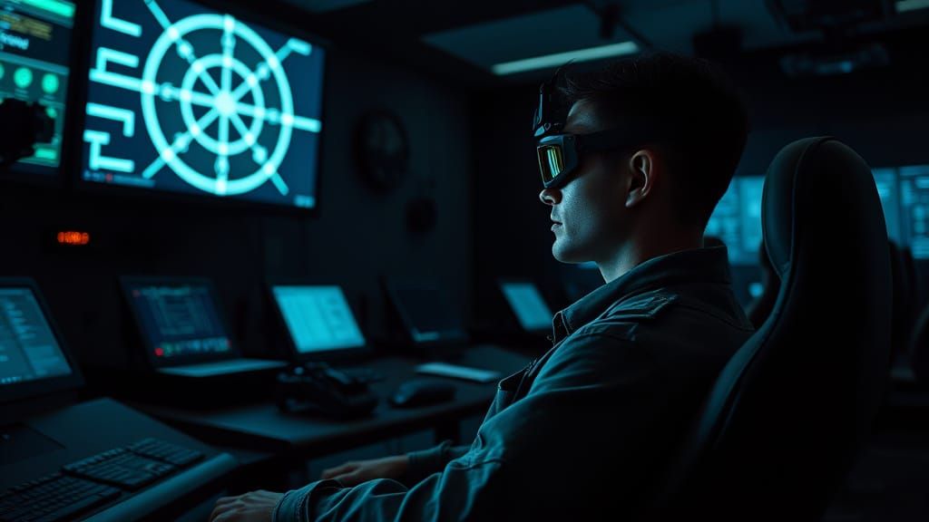 Cyberpunk Control Room in Deep Shadows