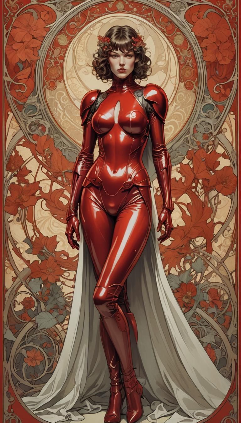 Red Mutant in Latex Suit: Art Nouveau Poster