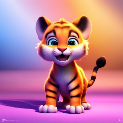 Adorable Baby Tiger Cub in 3D Style