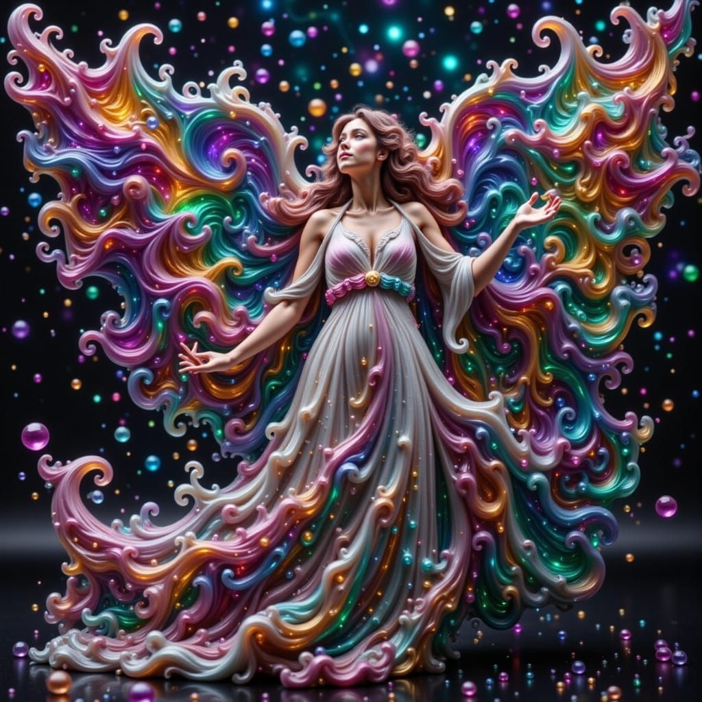 Celestial Angel Descends with Iridescent Wings