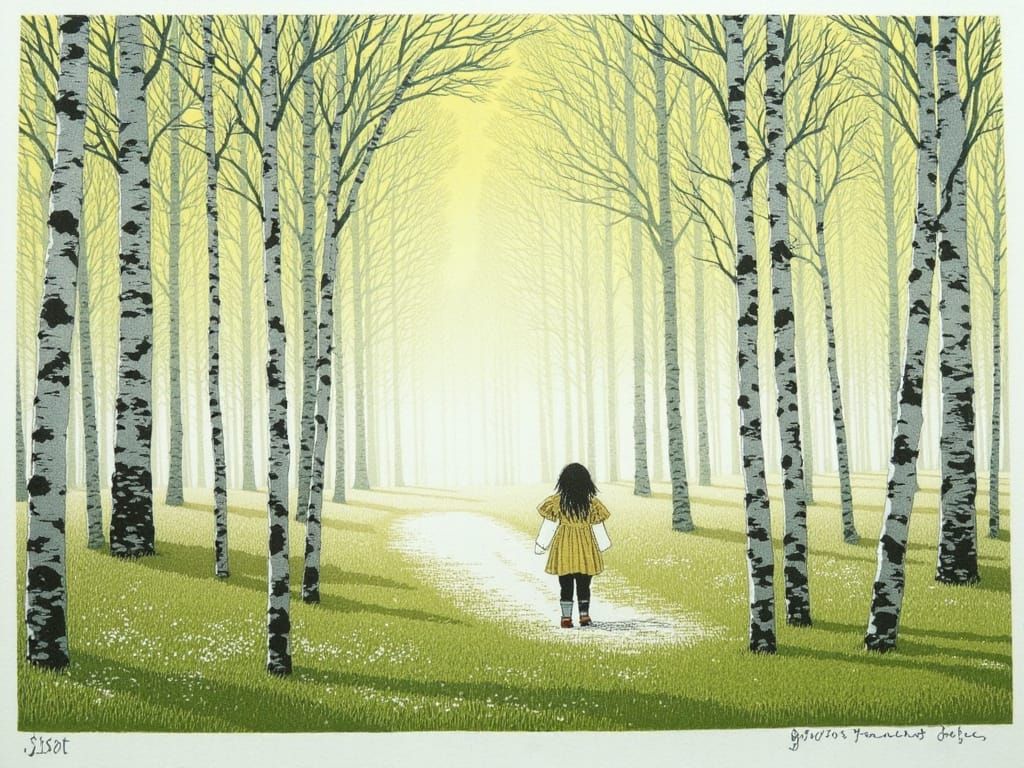 Delicate Watercolor Birch Forest Scene