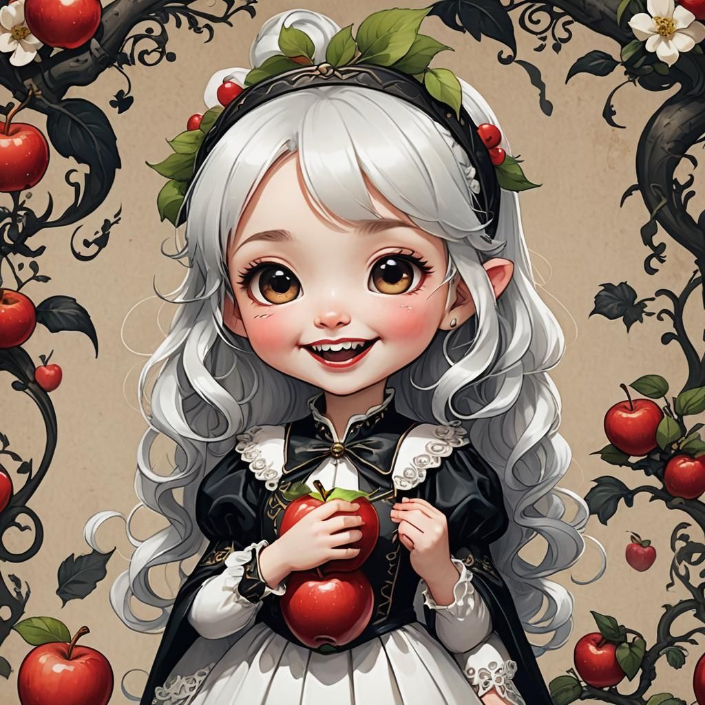 Gothic Chibi Snow White Biting Apple