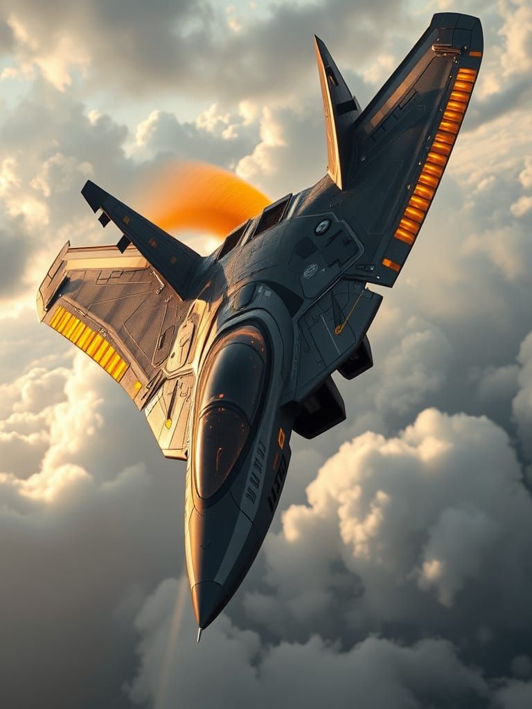 Futuristic Feathered Fighter Jet in Pixar Style