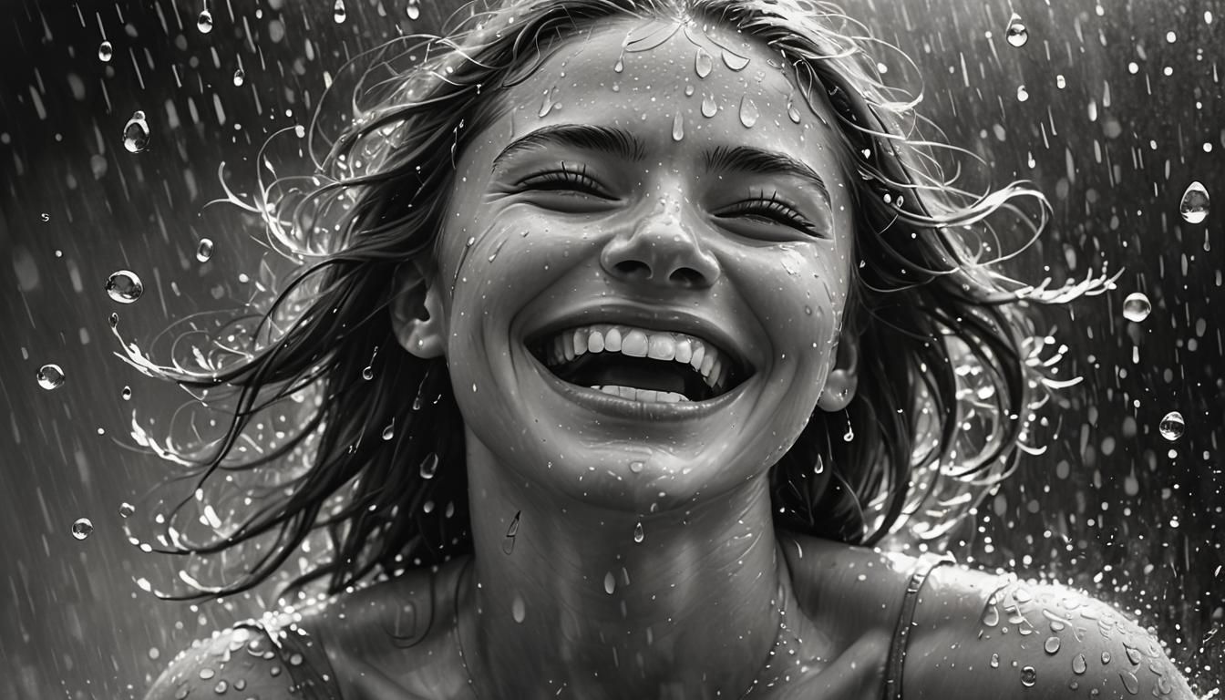 Woman's Joyful Laughter Captured in Graphite Drawing
