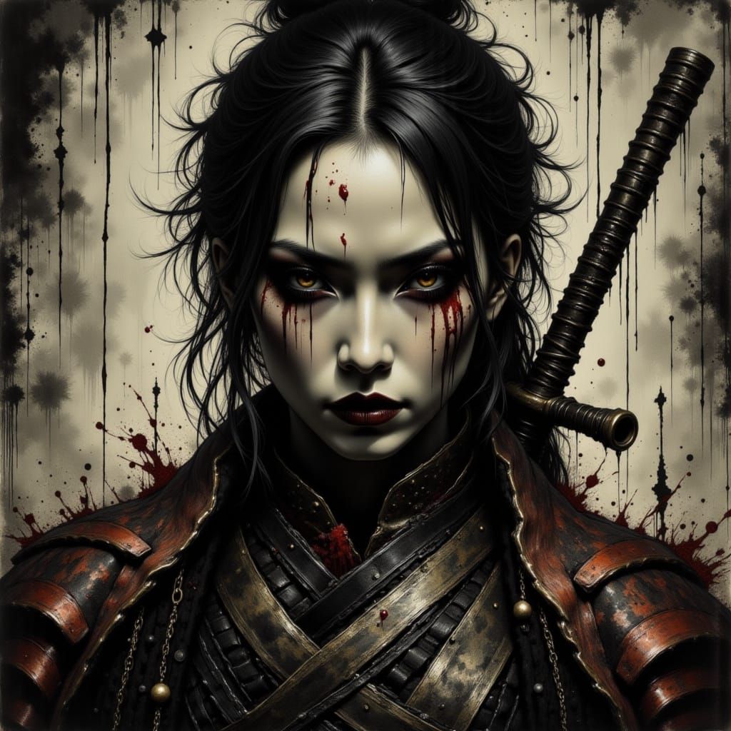Ethereal Female Samurai Warrior in Vibrant Violent Violet Hu...