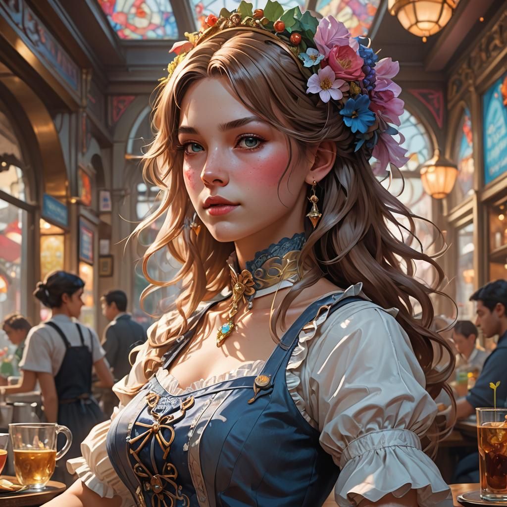 Detailed Sissymaid Portrait in Art Nouveau Style