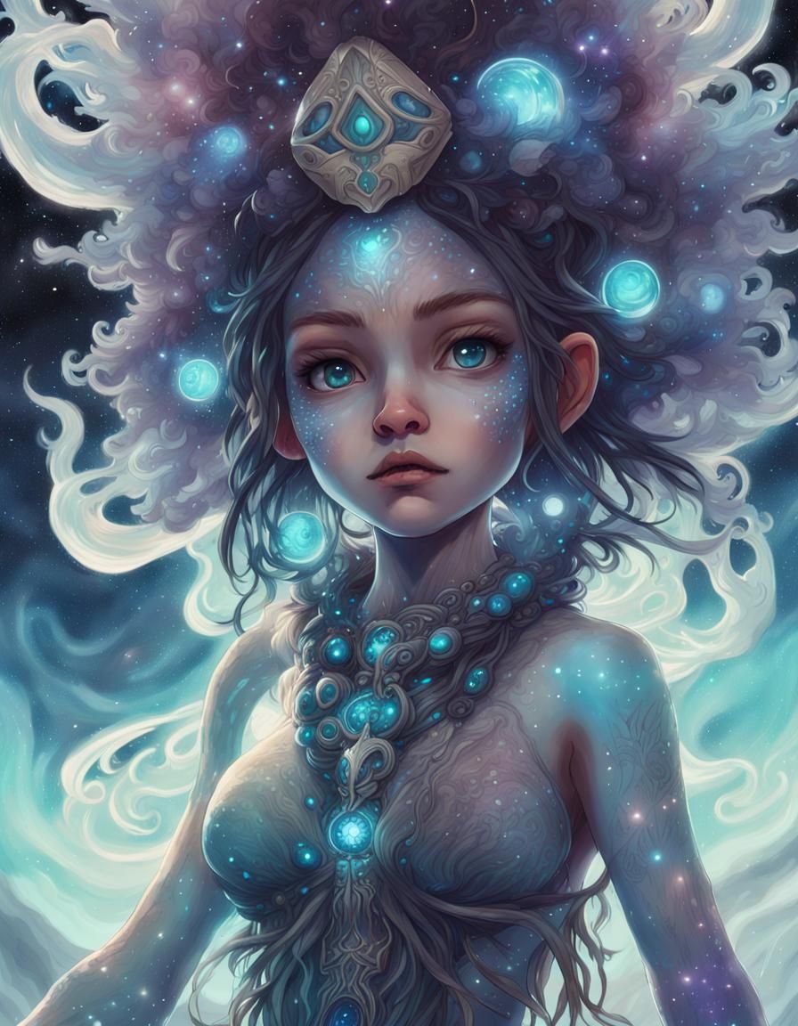 Bioluminescent Chibifird Druid Shaman in Nebula