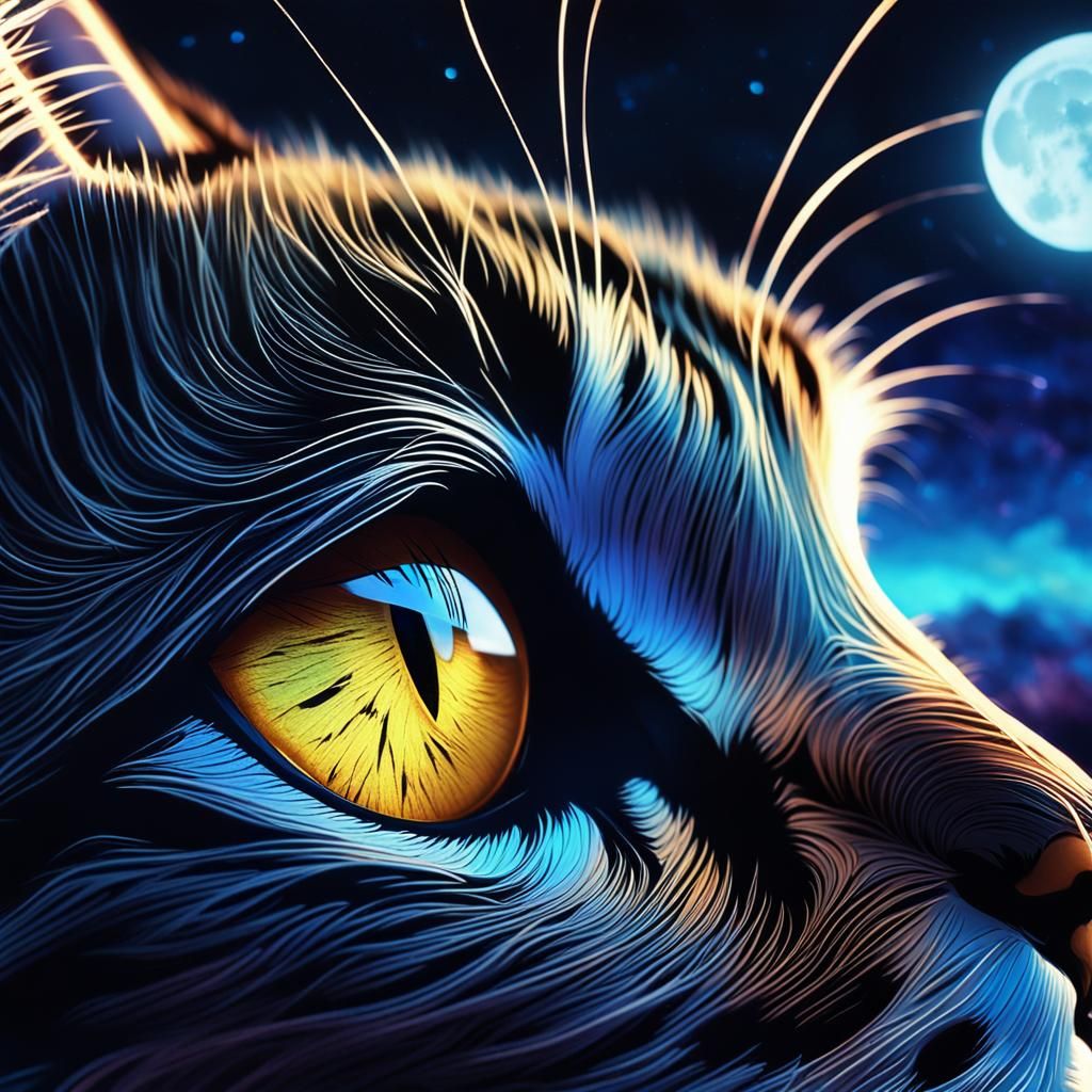 Cat's Eye Reflecting Moon in Cinematic Detail