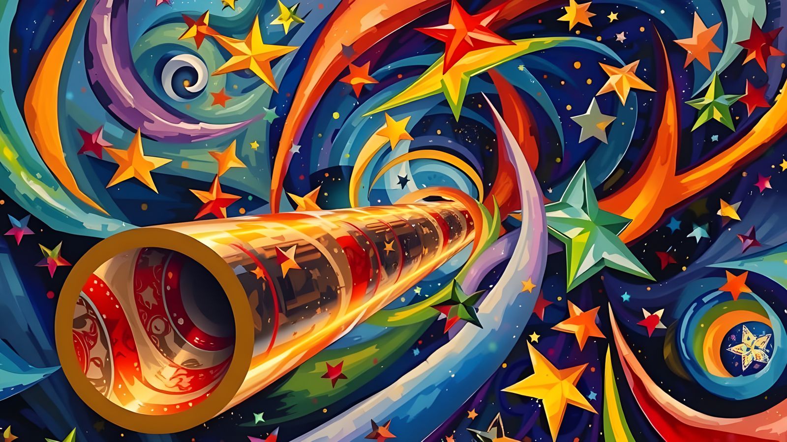 Reflective Cylinder Mirrors Kandinsky Stars and Cosmos