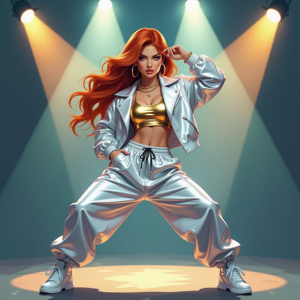 Ginger Hip Hop Dancer in Silver and Gold