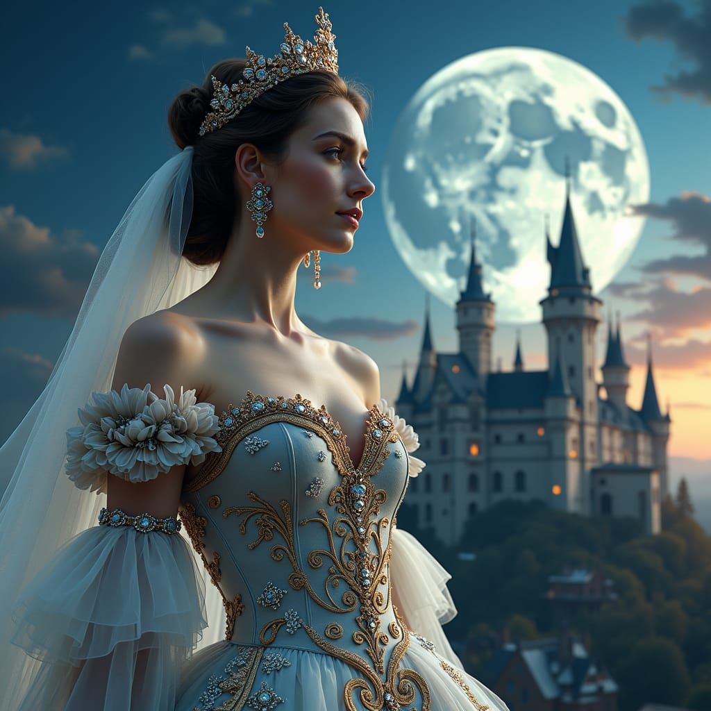Czech Princess in Gothic Castle, Hyperrealistic Image