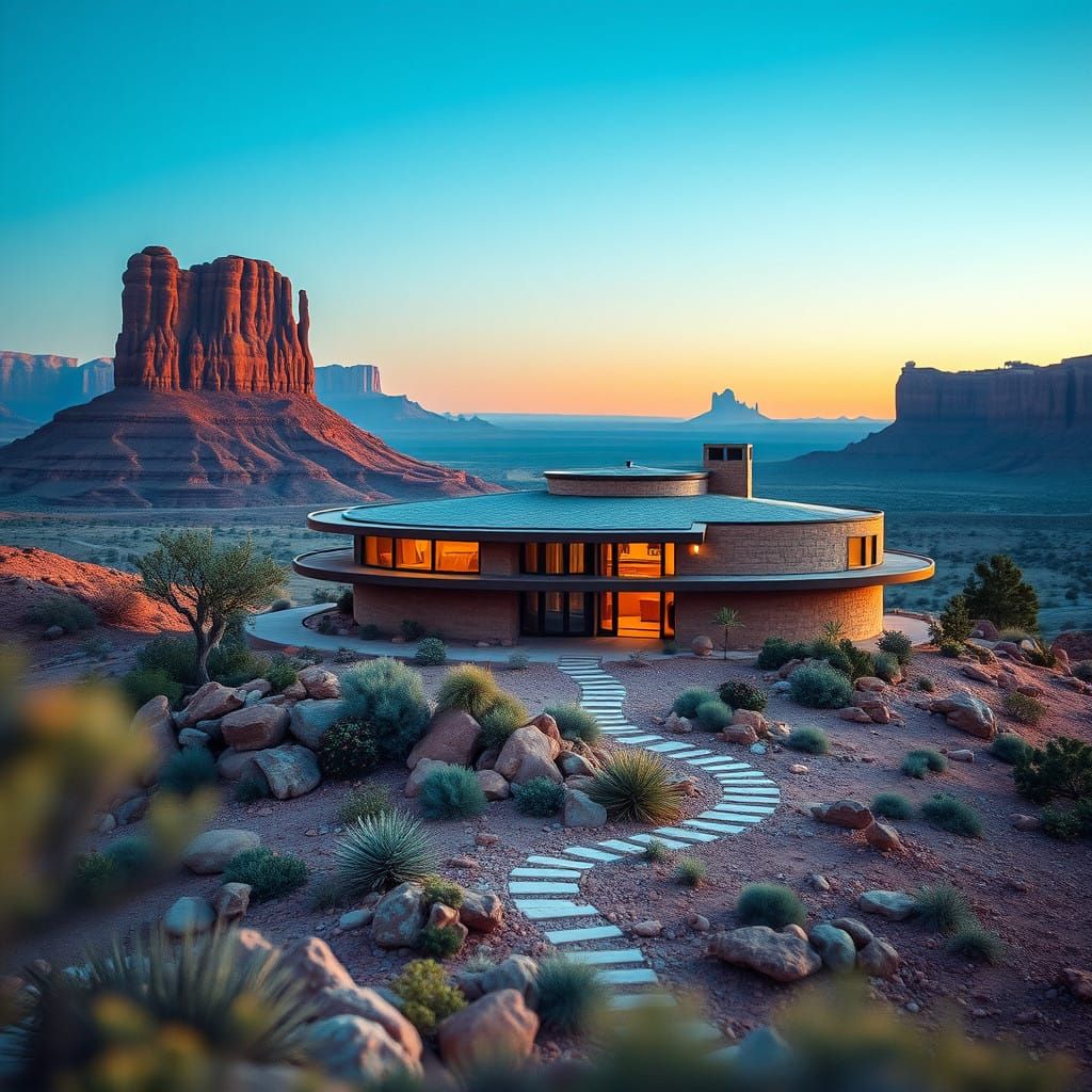 Frank Lloyd Wright-Inspired Desert Retreat on a Hilltop