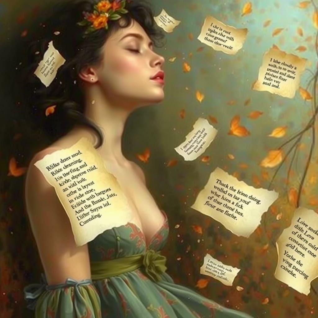 Dreamy Woman Lost in Whimsical Poetry